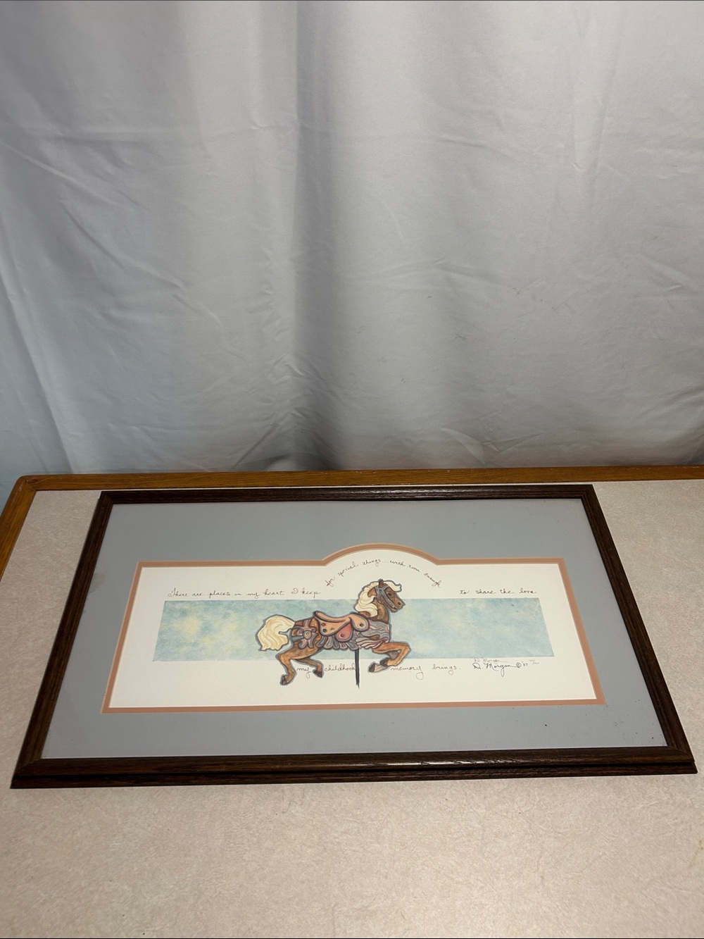 D. Morgan Carousel Horse Print Signed 1987 LE 1135/1950 Framed 32"